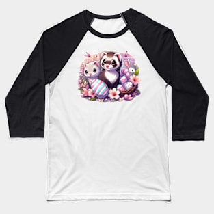 Cute Ferret Couple Easter Basket Baseball T-Shirt